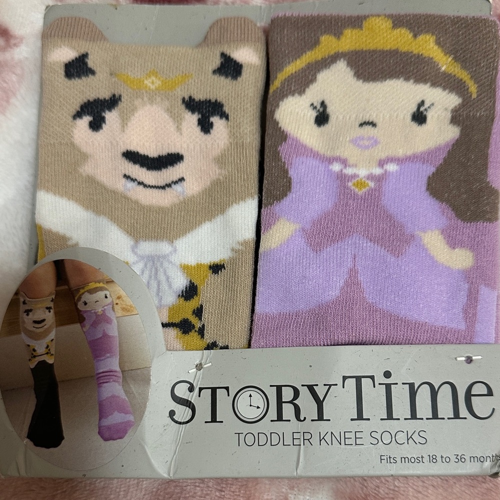 Princess and Beast Toddler Knee Socks - Tan and Purple